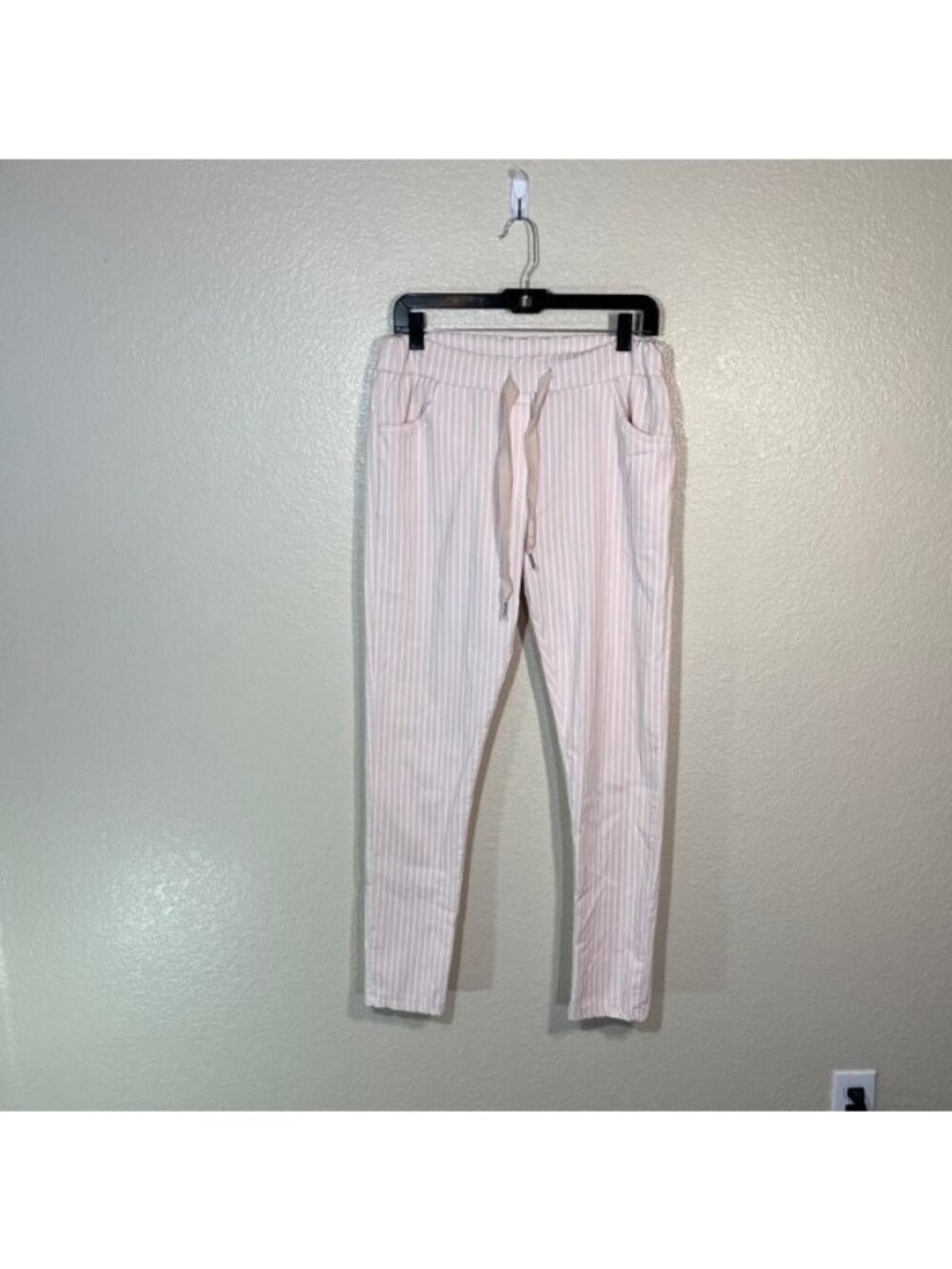Venti6 Pants Womens Medium Jogger Drawstring Pink White Striped Casual